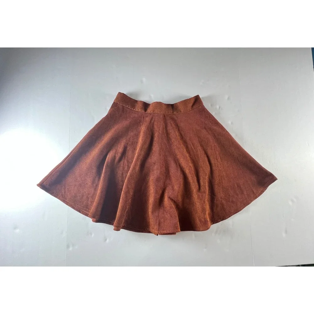 Shein Brown Corduroy Button Front Mini Skirt Womens XS Party Casual Rust Country